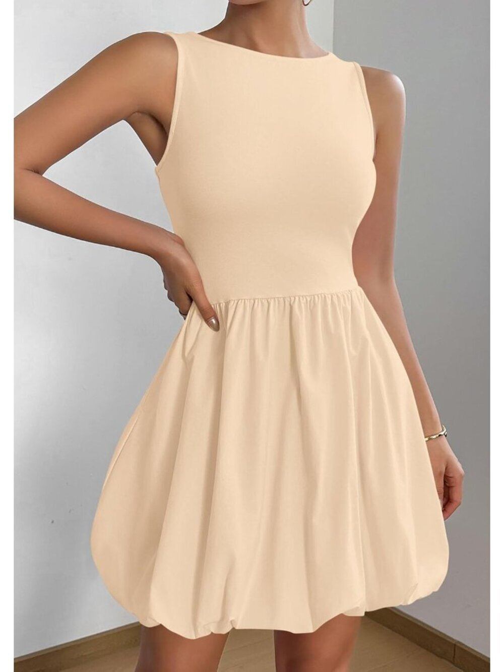 〽️Women's Apricot Casual Sleeveless Tank Crew Neck Short Cocktail Mini Dress